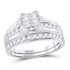 10kt White Gold Diamond Princess Bridal Wedding Ring Band Set 7/8 Cttw