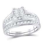 10kt White Gold Diamond Princess Bridal Wedding Ring Band Set 7/8 Cttw