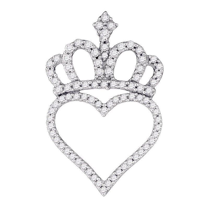 10kt White Gold Womens Round Diamond Crown Heart Pendant 1/3 Cttw