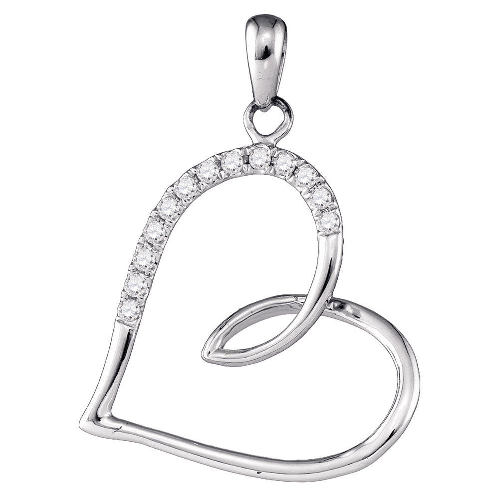 10kt White Gold Womens Round Diamond Heart Pendant 1/8 Cttw