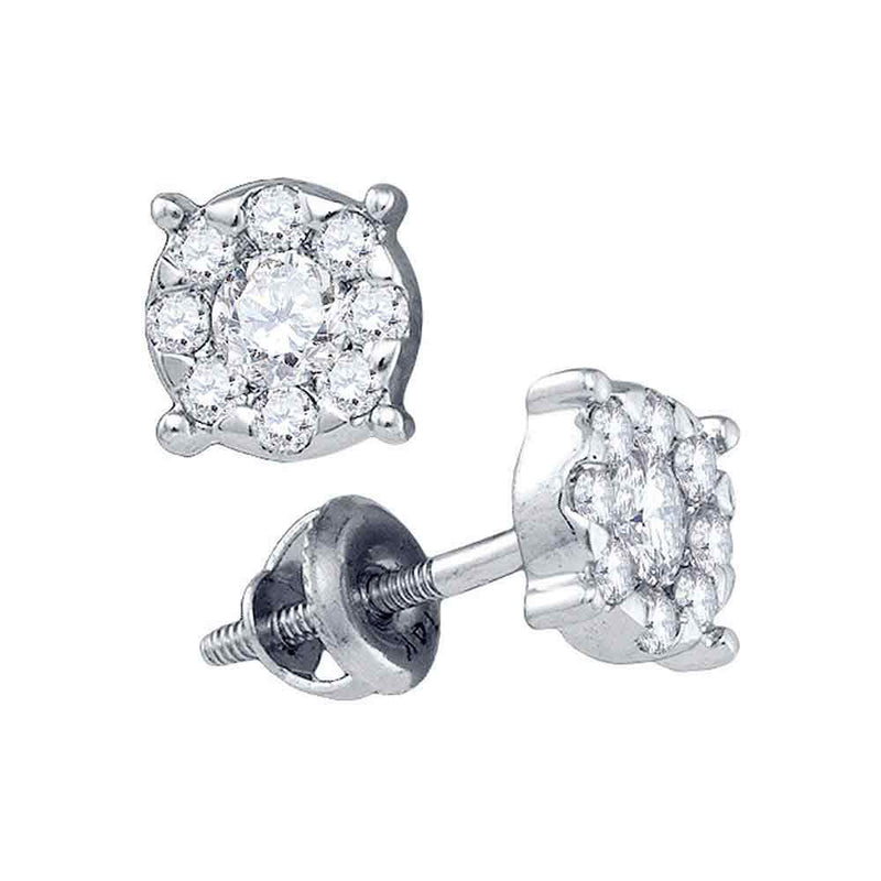 14kt White Gold Womens Round Diamond Stud Earrings 1/2 Cttw