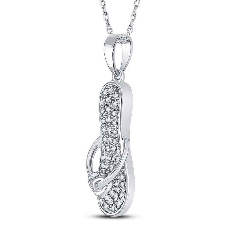 10kt White Gold Womens Round Diamond Flip Flop Sandal Nautical Pendant 1/8 Cttw