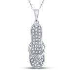 10kt White Gold Womens Round Diamond Flip Flop Sandal Nautical Pendant 1/8 Cttw