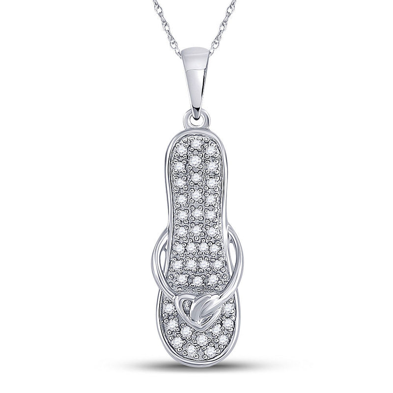 10kt White Gold Womens Round Diamond Flip Flop Sandal Nautical Pendant 1/8 Cttw