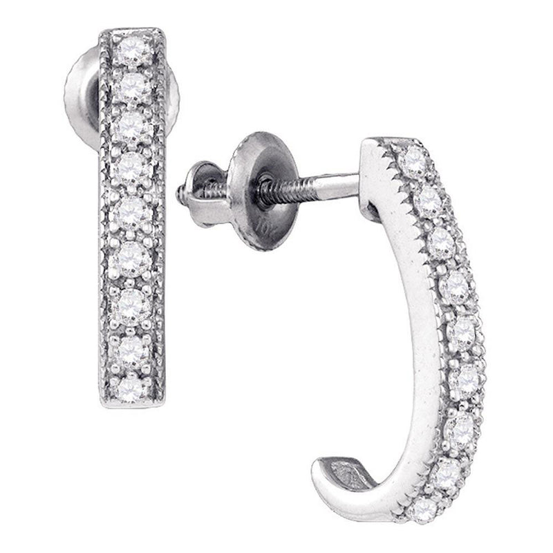 10kt White Gold Womens Round Diamond Half J Hoop Earrings 1/5 Cttw