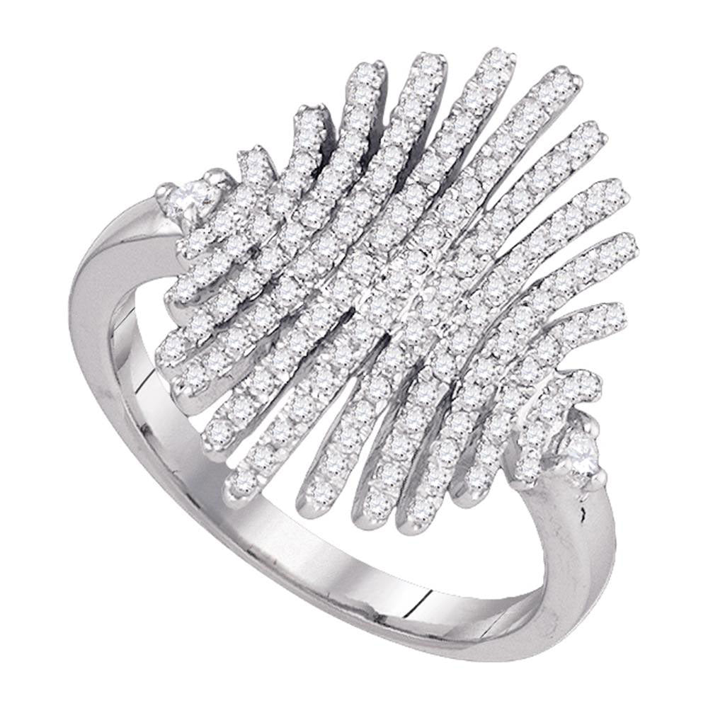 10k White Gold Round Pave-set Diamond Womens Wide Luxury Cocktail Band Ring 1/2 Cttw