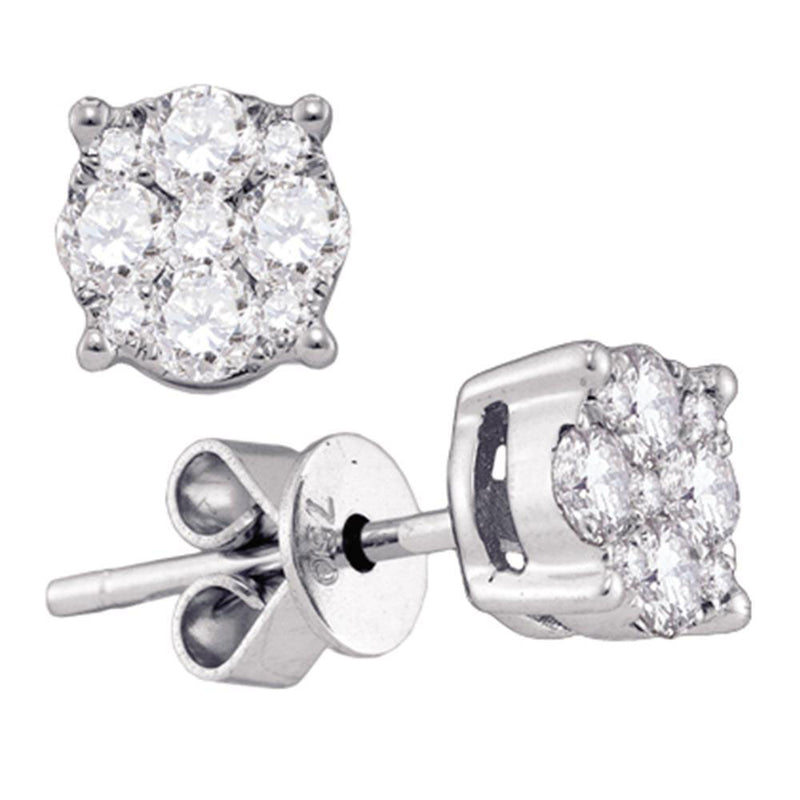 18kt White Gold Womens Round Diamond Cluster Earrings 1/3 Cttw