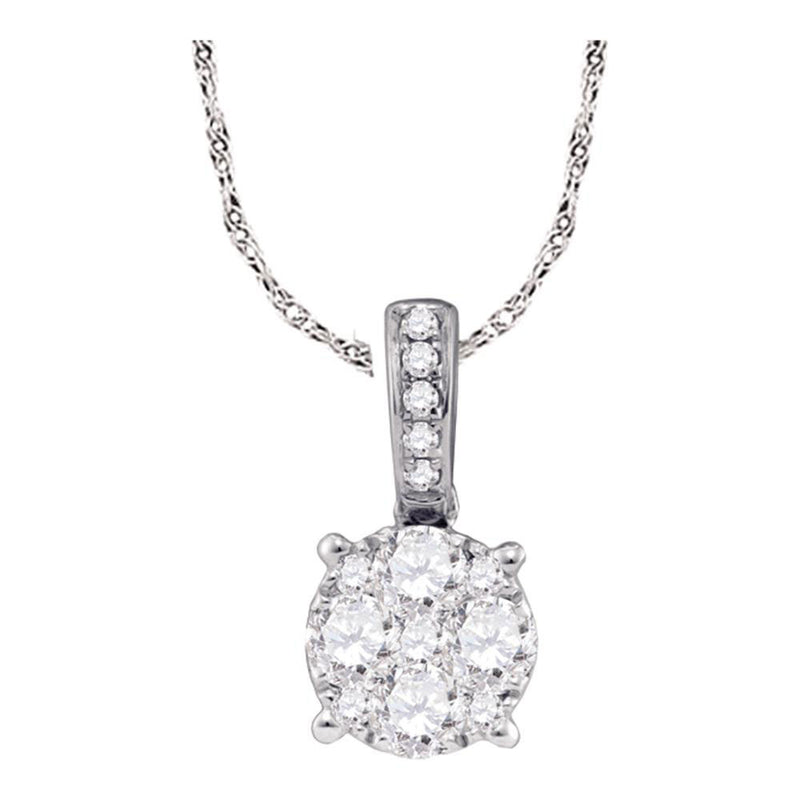 18kt White Gold Womens Round Diamond Cluster Pendant 1/4 Cttw