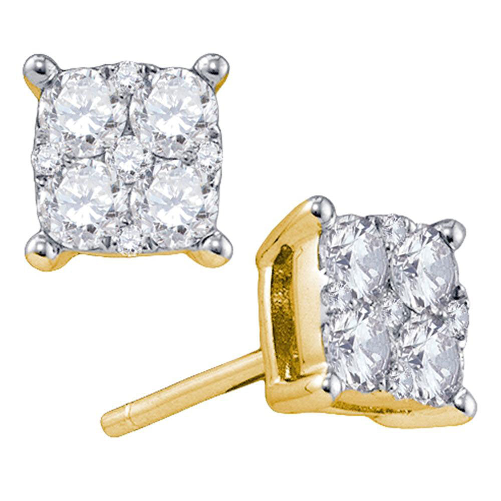 18kt Yellow Gold Womens Round Diamond Square Cluster Earrings 5/8 Cttw