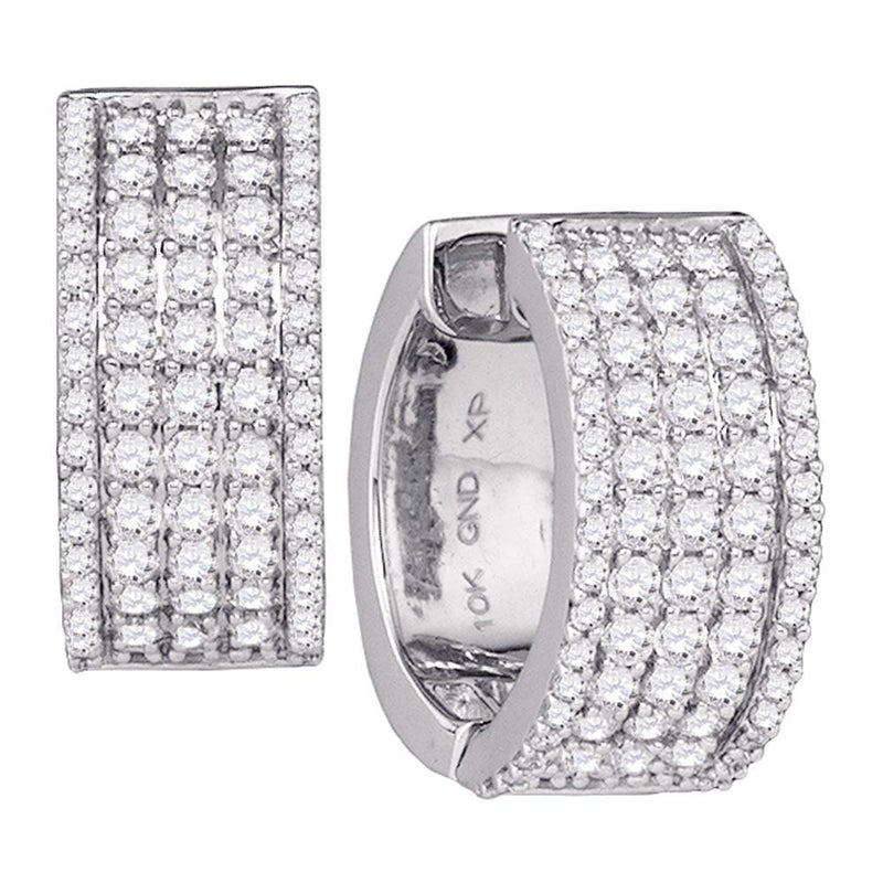 10kt White Gold Womens Round Diamond Huggie Earrings 1-5/8 Cttw