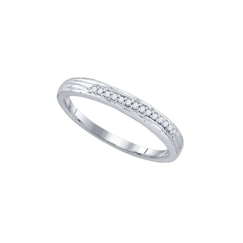 10k White Gold Round Pave-set Diamond Womens Simple 2mm Wedding Band 1/6 Cttw