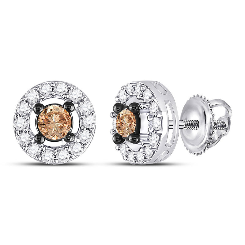 10k White Gold Womens Brown Round Diamond Stud Earrings 3/4 Cttw