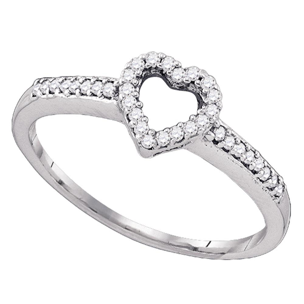 10kt White Gold Womens Round Diamond Heart Ring 1/6 Cttw