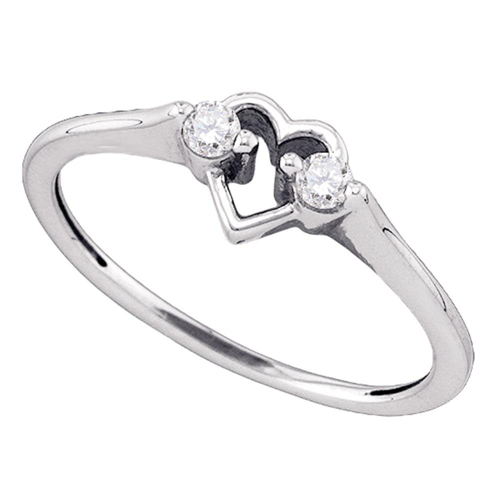 10kt White Gold Womens Round Diamond Heart Promise Ring 1/8 Cttw