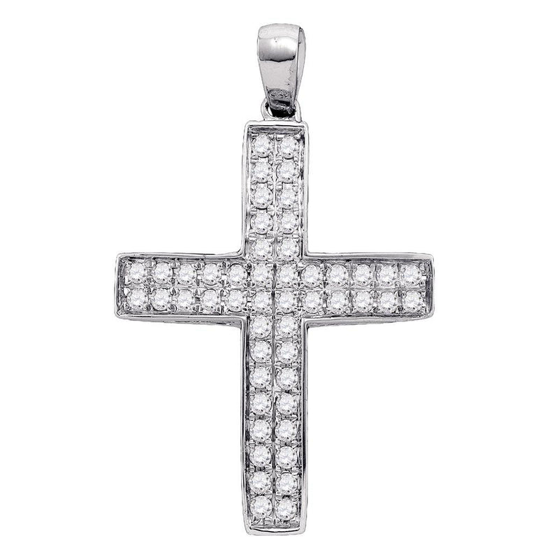 10kt White Gold Womens Round Diamond Roman Cross Pendant 1/2 Cttw