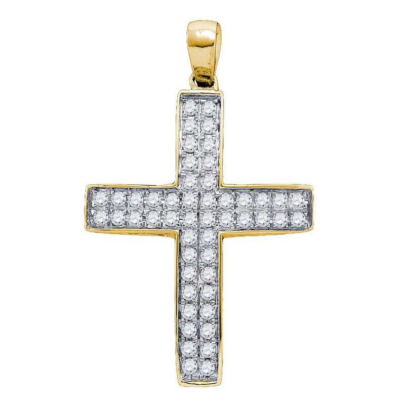 10kt Yellow Gold Womens Round Diamond Cross Pendant 1/2 Cttw