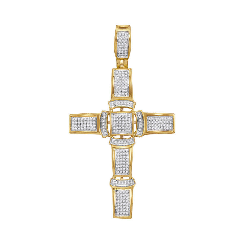 10kt Yellow Gold Mens Round Diamond Segmented Cross Charm Pendant 1/2 Cttw