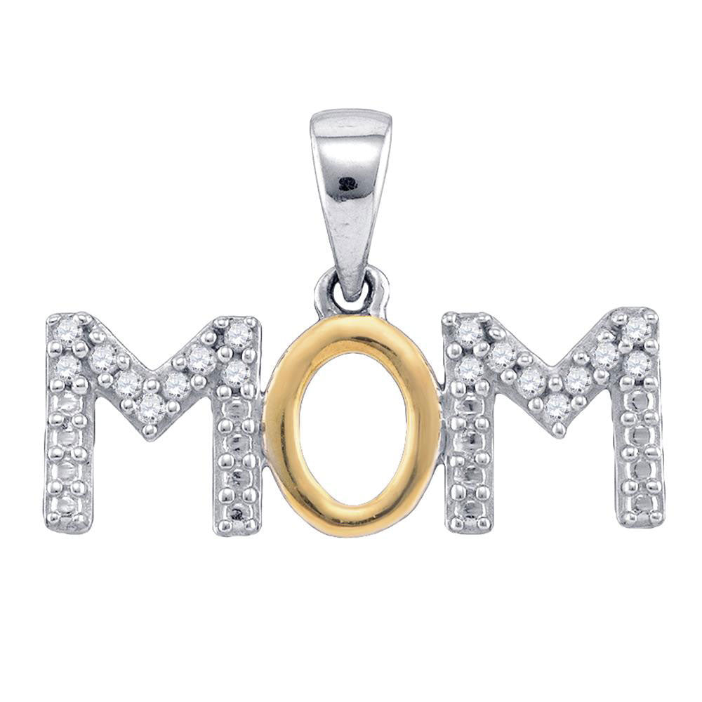 Sterling Silver White Diamond Mother Mom 2-tone Charm Pendant 1/10 Cttw