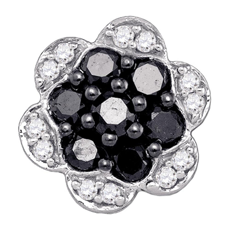 10kt White Gold Womens Round Black Color Enhanced Diamond Flower Cluster Earrings 1/2 Cttw