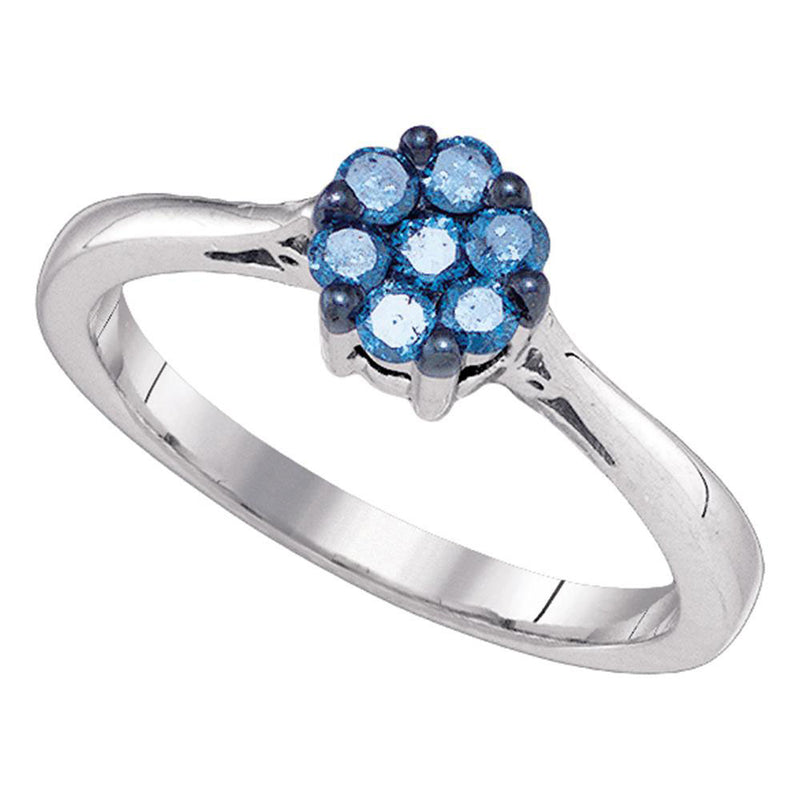 10kt White Gold Womens Round Blue Color Enhanced Diamond Cluster Ring 1/4 Cttw