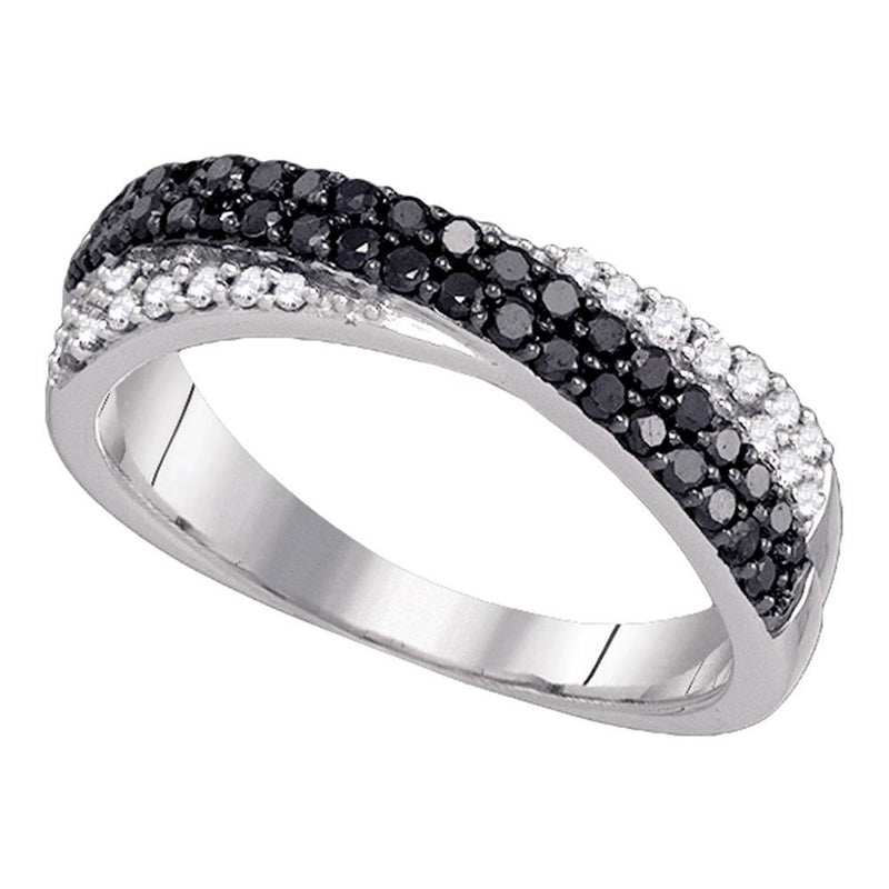 10kt White Gold Womens Round Black Color Enhanced Diamond Crossover Band Ring 1/2 Cttw