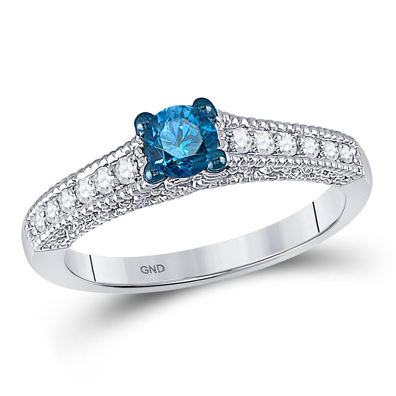 10kt White Gold Round Blue Color Enhanced Diamond Solitaire Bridal Wedding Ring 1/2 Cttw