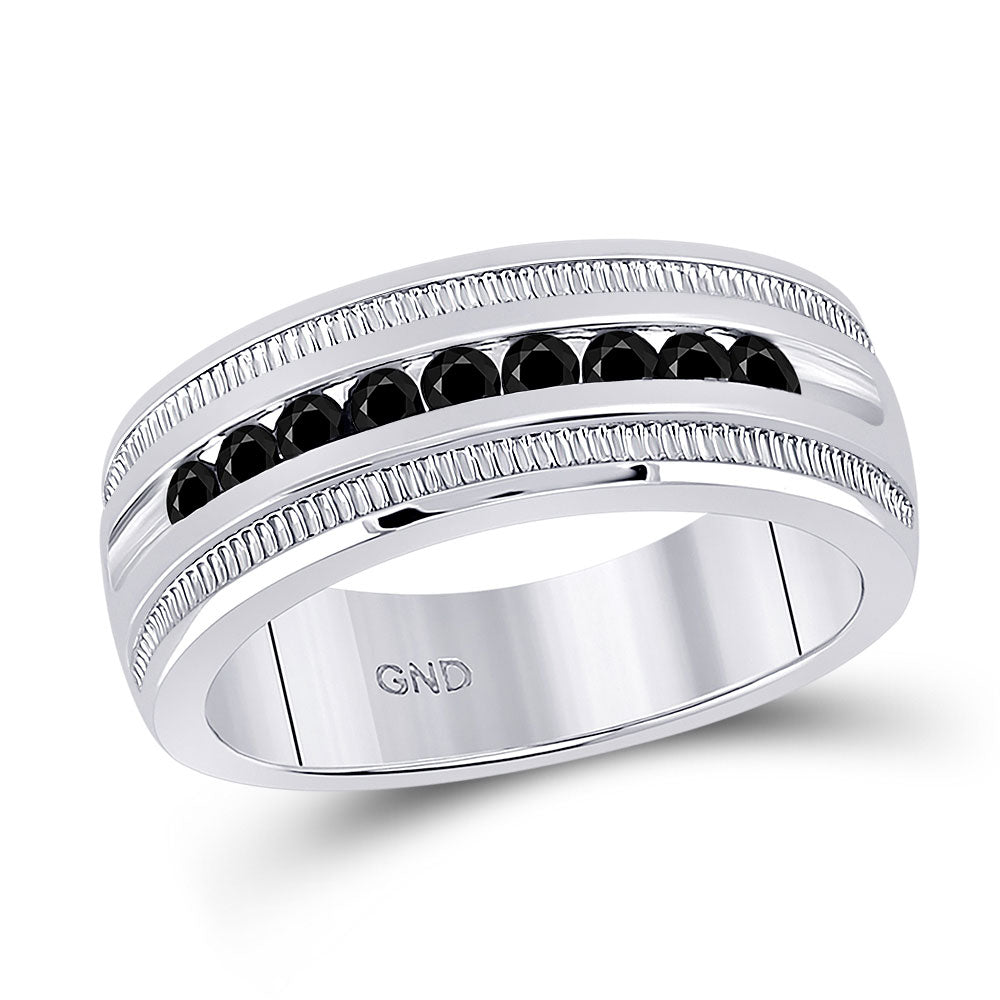 10kt White Gold Mens Round Black Color Enhanced Diamond Wedding Band Ring 1/2 Cttw