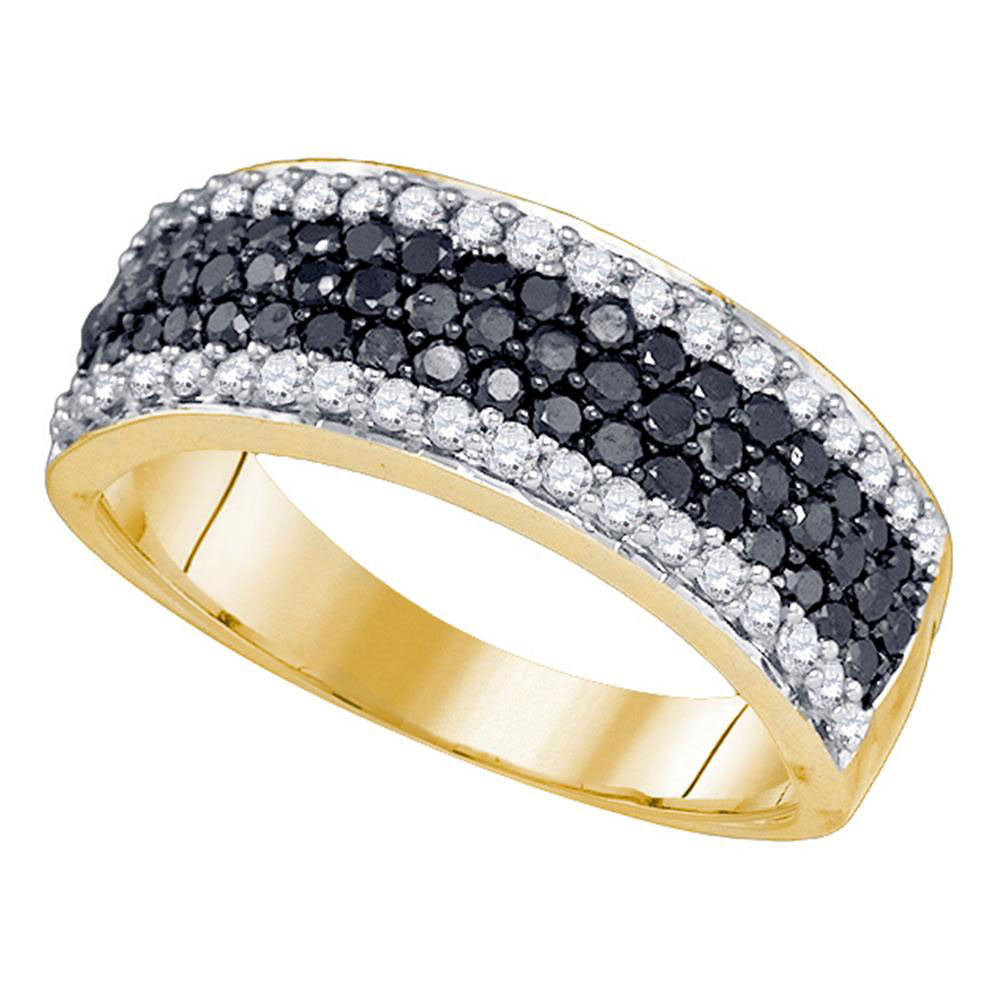 10k Yellow Gold Womens Black Color Enhanced Diamond Striped Cocktail Band Ring 1 Cttw