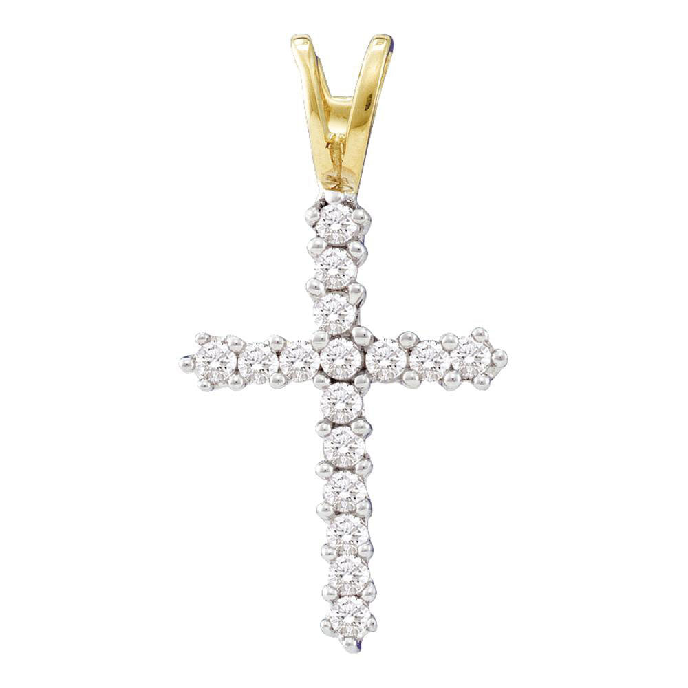 10kt Yellow Gold Womens Round Diamond Cross Pendant 1/4 Cttw