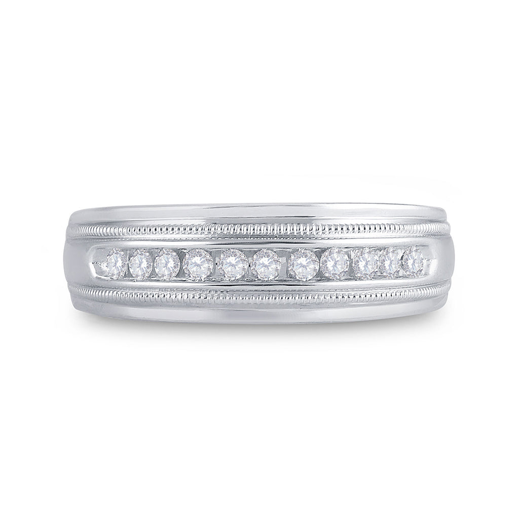 10kt White Gold Mens Round Diamond Wedding Single Row Band Ring 1/4 Cttw