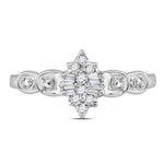 10kt White Gold Womens Round Baguette Prong-set Diamond Oval Cluster Ring 1/10 Cttw