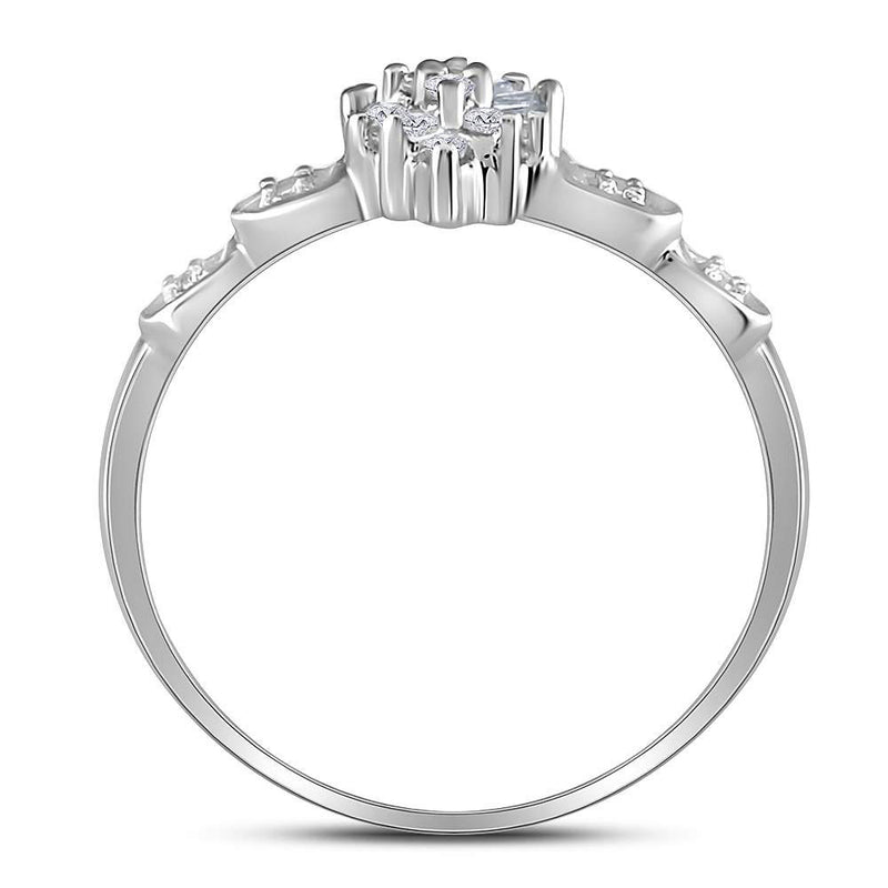 10kt White Gold Womens Round Baguette Prong-set Diamond Oval Cluster Ring 1/10 Cttw