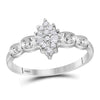 10kt White Gold Womens Round Baguette Prong-set Diamond Oval Cluster Ring 1/10 Cttw