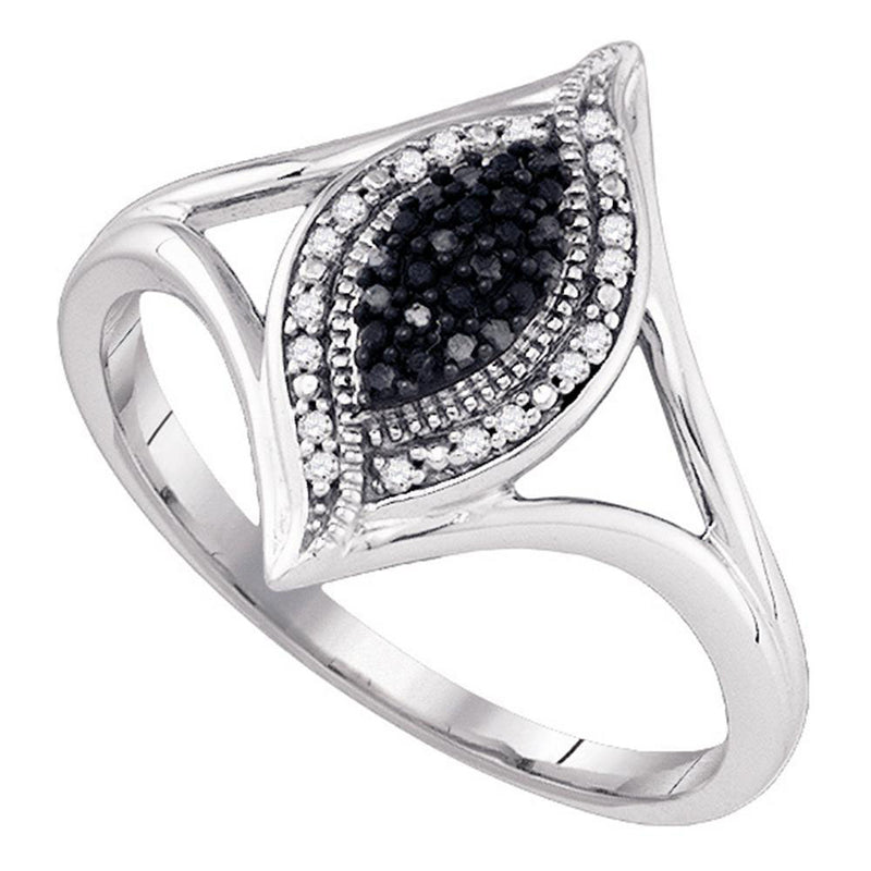 10kt White Gold Womens Round Black Color Enhanced Diamond Cluster Ring 1/10 Cttw