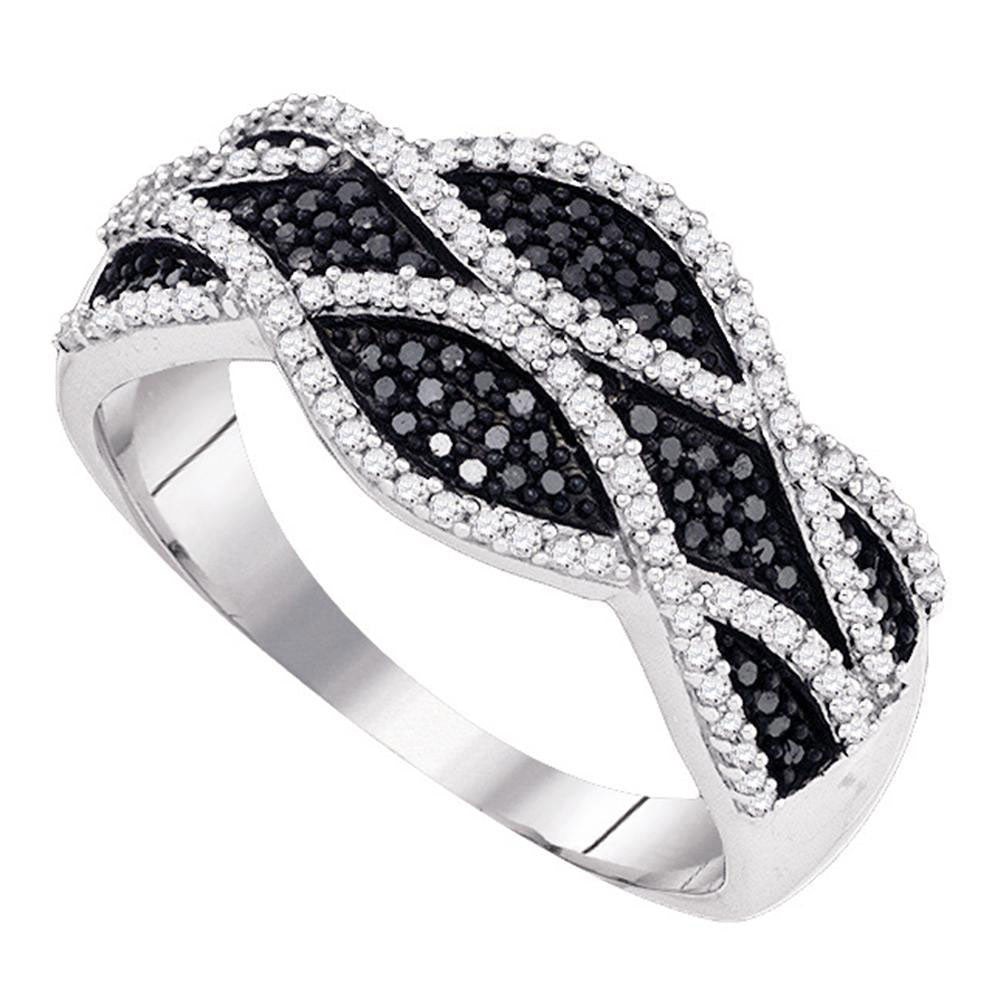 10kt White Gold Womens Round Black Color Enhanced Diamond Band Ring 3/8 Cttw