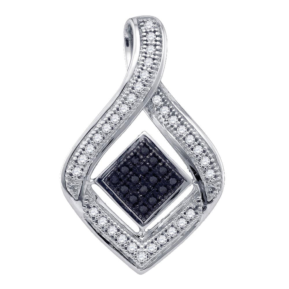 10kt White Gold Womens Round Black Color Enhanced Diamond Fashion Pendant 1/6 Cttw