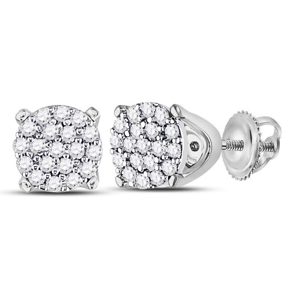 10kt White Gold Womens Round Diamond Cluster Earrings 1/8 Cttw