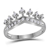 10kt White Gold Womens Round Diamond Crown Tiara Band Ring 1/5 Cttw