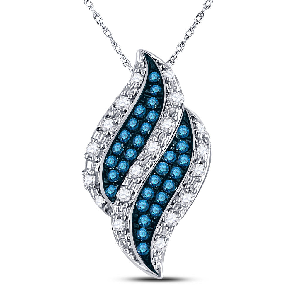 10kt White Gold Womens Round Blue Color Enhanced Diamond Cluster Pendant 1/10 Cttw