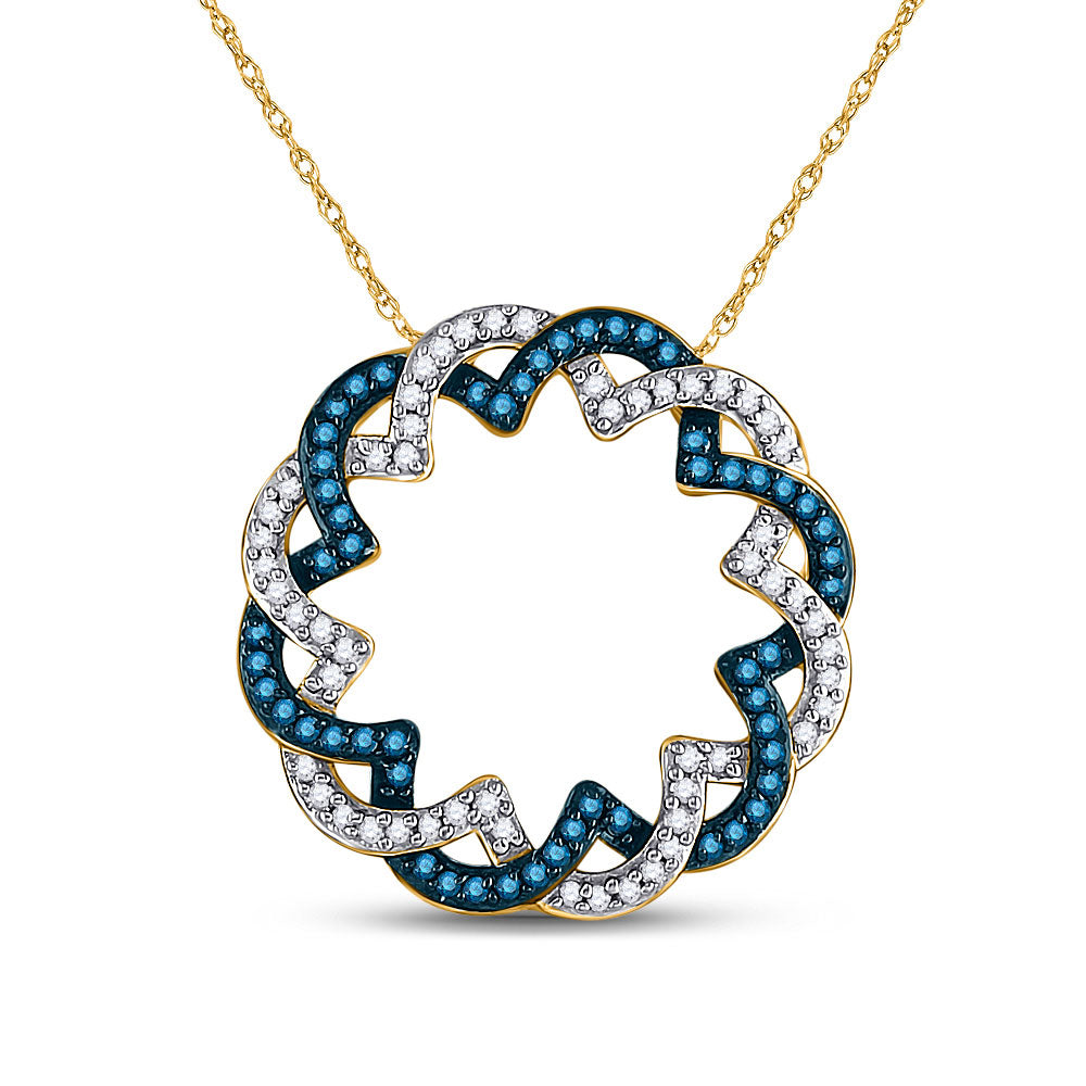 10kt Yellow Gold Womens Round Blue Color Enhanced Diamond Circle Pendant 1/3 Cttw