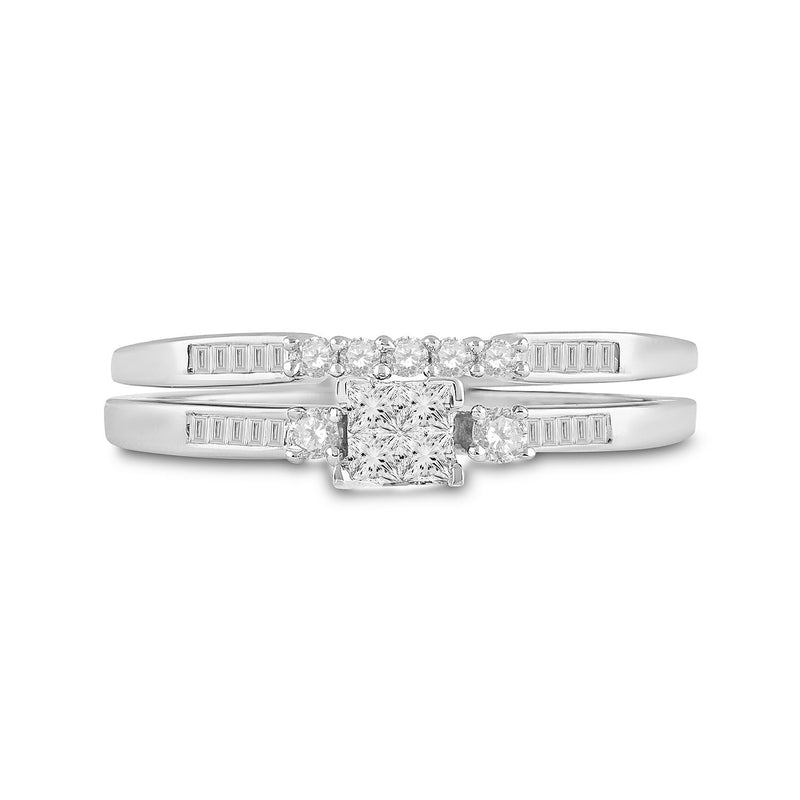 10kt White Gold Princess Diamond Bridal Wedding Ring Band Set 1/3 Cttw