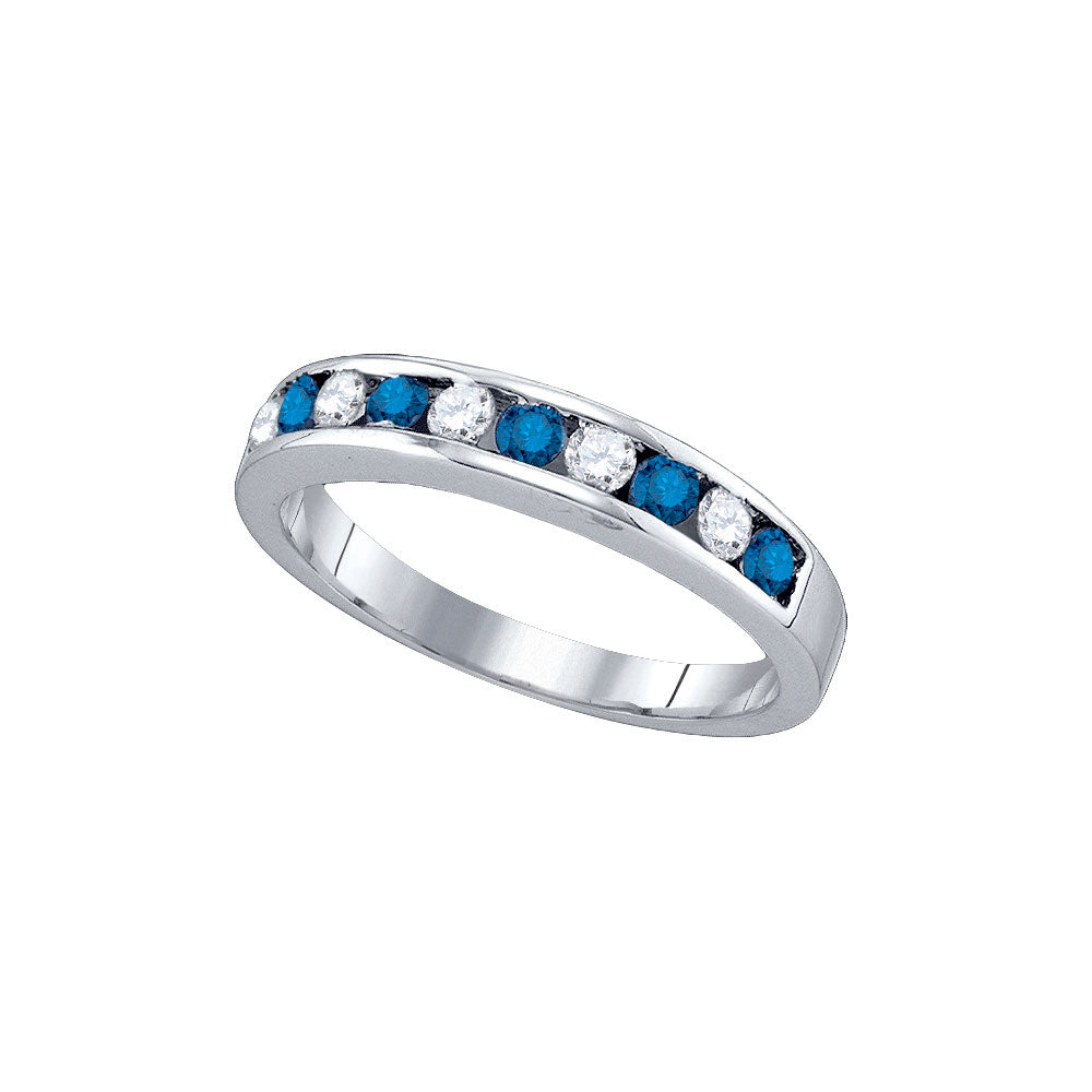 10kt White Gold Womens Round Blue Color Enhanced Diamond Band Ring 1/2 Cttw