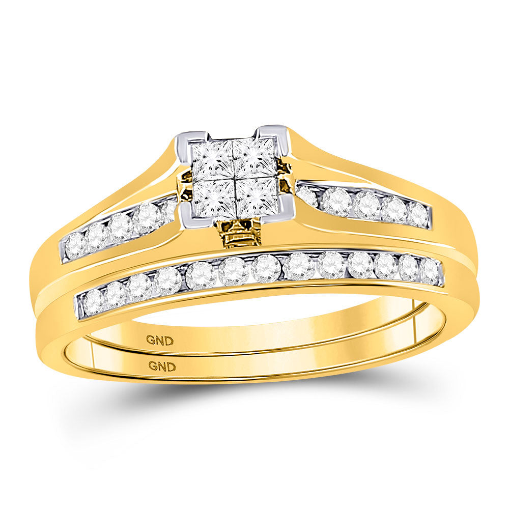 10kt Yellow Gold Princess Diamond Bridal Wedding Ring Band Set 1/2 Cttw