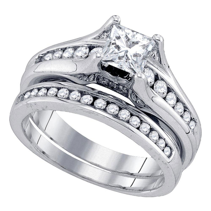 14kt White Gold Princess Diamond Bridal Wedding Ring Band Set 1-1/4 Cttw