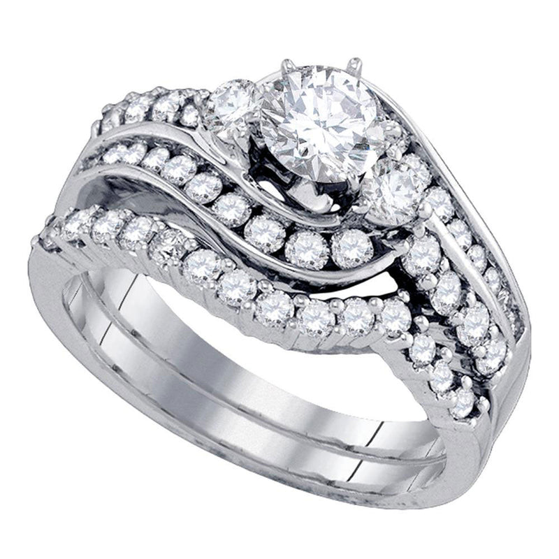 14kt White Gold Round Diamond Bridal Wedding Ring Band Set 1-1/2 Cttw