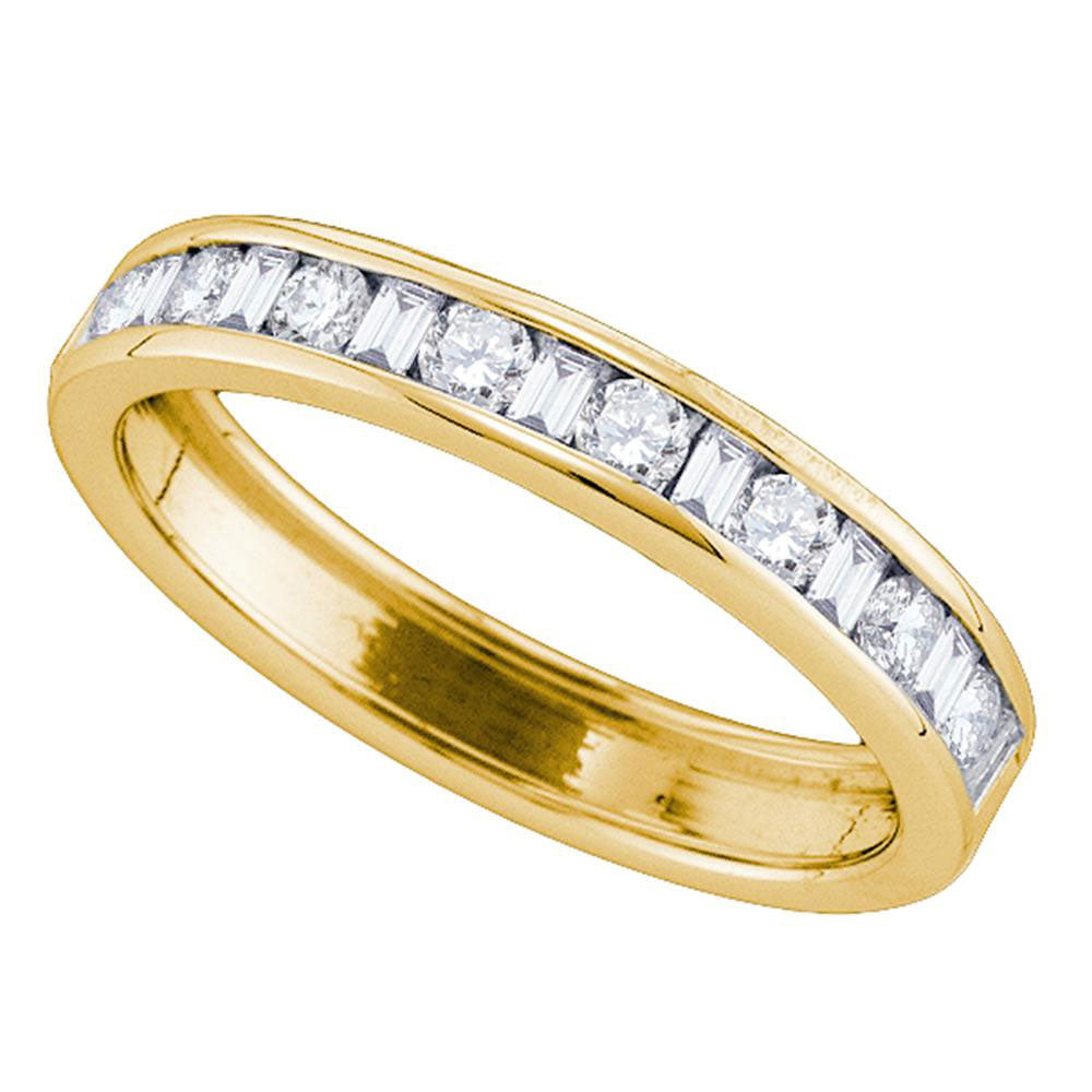 14kt Yellow Gold Womens Round Baguette Diamond Single Row Wedding Band 1/2 Cttw