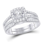 14k White Gold Princess Diamond Bridal Wedding Ring Band Set 1 Cttw