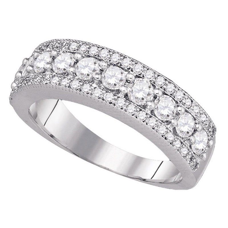 14kt White Gold Womens Round Pave-set Diamond Symmetrical Parallel Band 1 Cttw