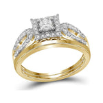 10kt Yellow Gold Princess Diamond Halo Bridal Wedding Ring Band Set 1/4 Cttw