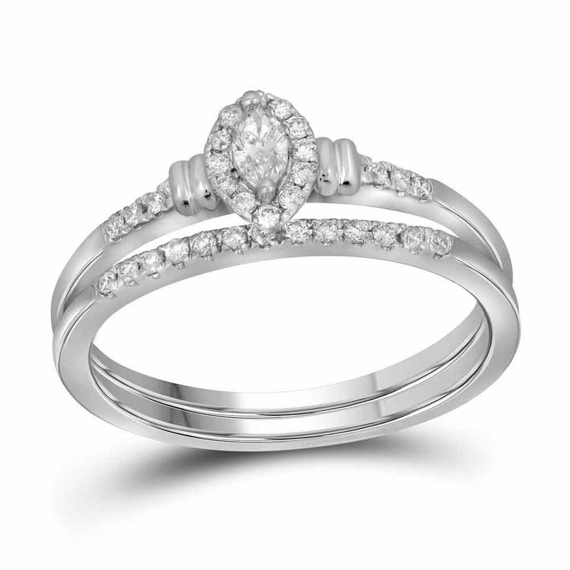 10k White Gold Marquise Diamond Bridal Wedding Ring Band Set 1/5 Cttw